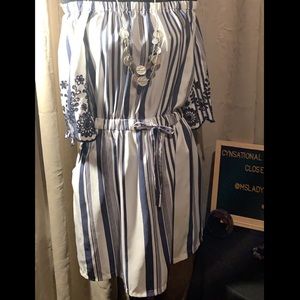 White and Blue off the shoulder dress